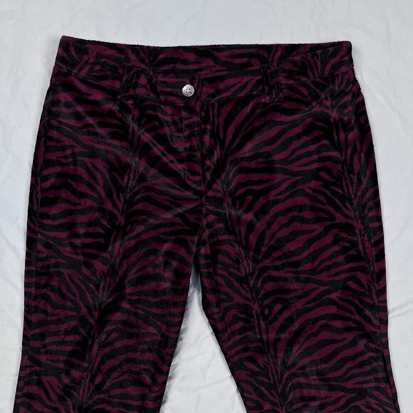 Vintage Serious LA Fuzzy Velvet Zebra Print Flare Pants Los Angeles Clothing Y2K - Picture 4 of 16